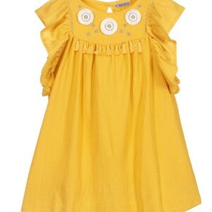 Mayoral Girls Kids Yellow Embroidered Dress with Ruffle Sleeves size 5 EUC